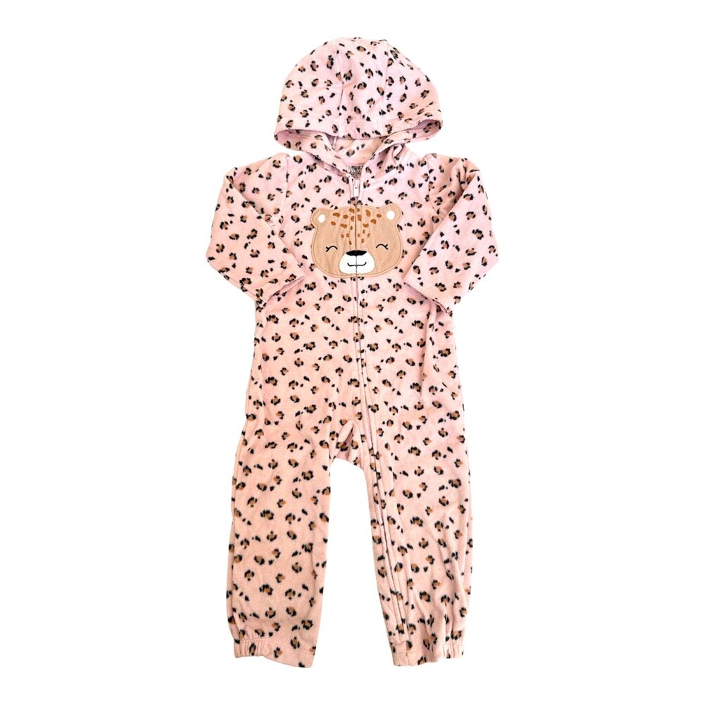 Carters 18 Months Girls Plush Fleece Bunting One Piece Bodysuit Hood Leopard
